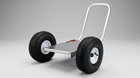 Stainless steel pressure-washer cart with large pneumatic wheels, equipment platform, and push handle.