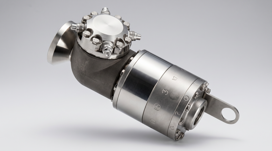 Stainless steel rotary cleaning head with multiple curved spray arms and high-pressure threaded connection.