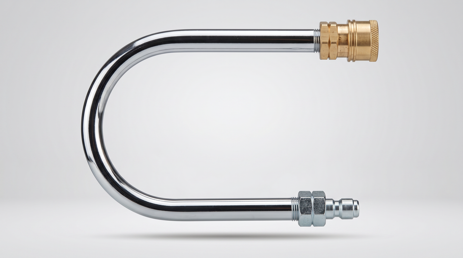 U-shaped pressure-washer gutter-cleaning wand with brass and steel quick-connect fittings.