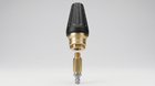 Rotary turbo nozzle with black protective housing, brass body, threaded adapter, and quick-connect fitting.