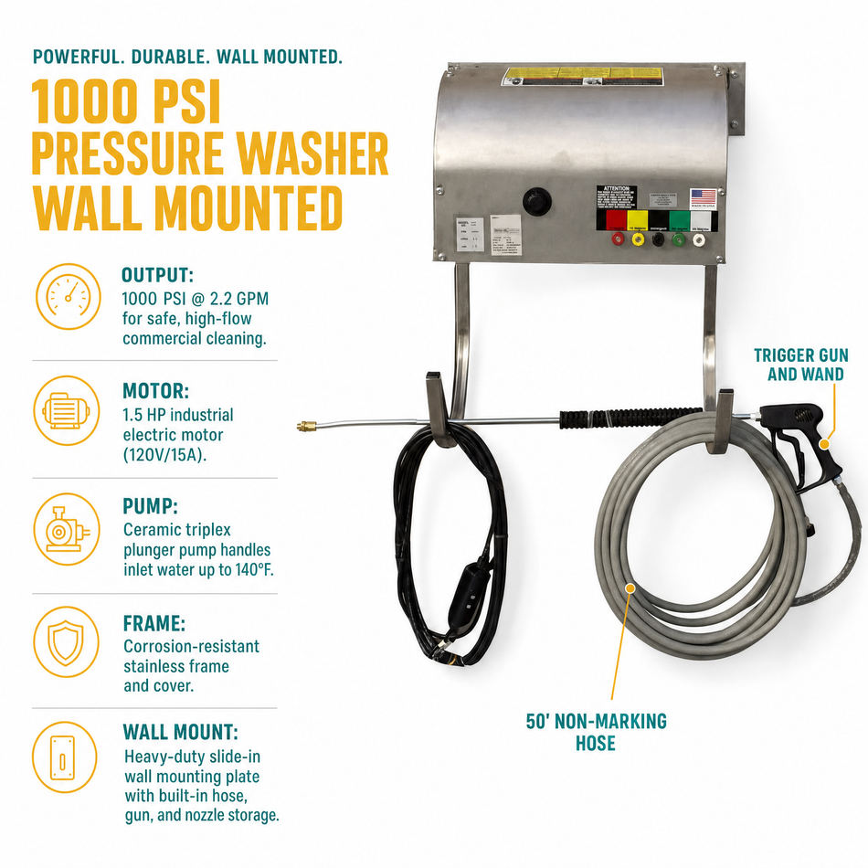 1000 PSI Pressure Washer Wall Mounted infographic