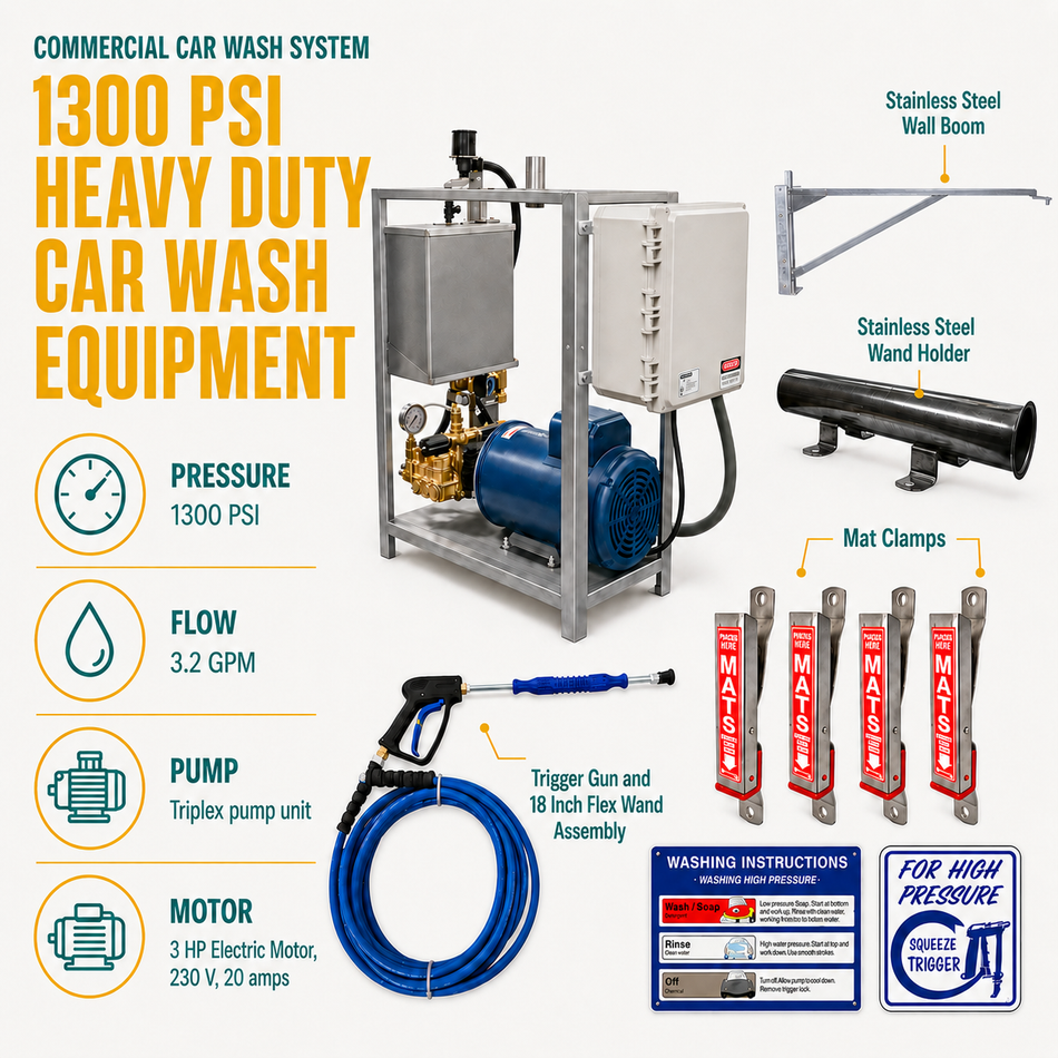 1300 PSI Heavy Duty Car Wash Equipment infographic