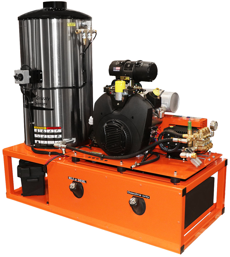 7000 PSI @ 4 GPM Industrial Oil Fired Hot Water - Belt Drive 24 HP 12V 400,000 BTU Pressure Washer