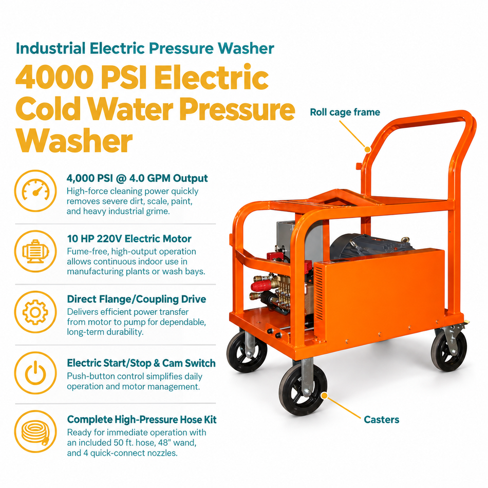 Infographic for 4000 PSI Power Wash Pressure Washer, 220V, 1 Phase