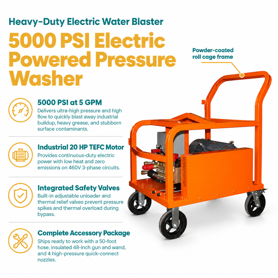 Infographic of the 5000 PSI Electric Powered Pressure Washer