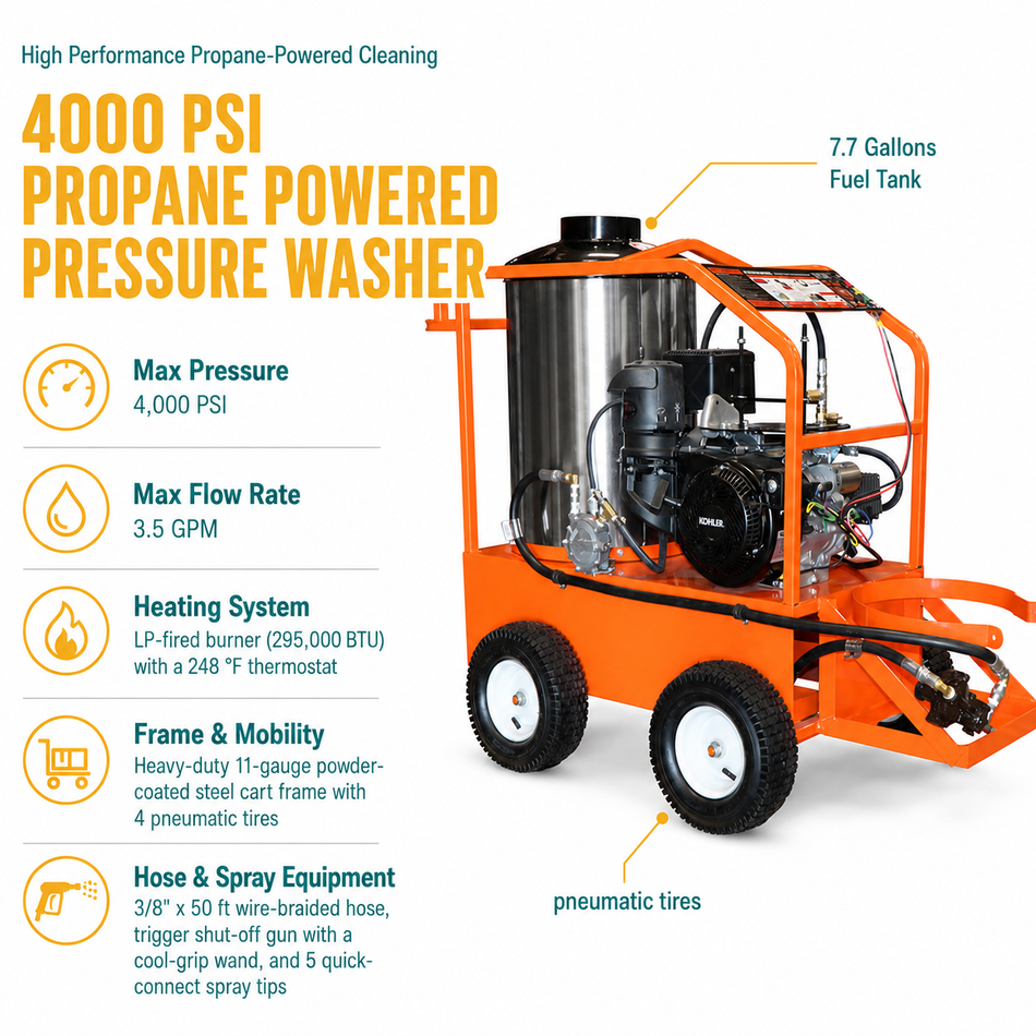 4000 PSI Propane Powered Pressure Washer infographic