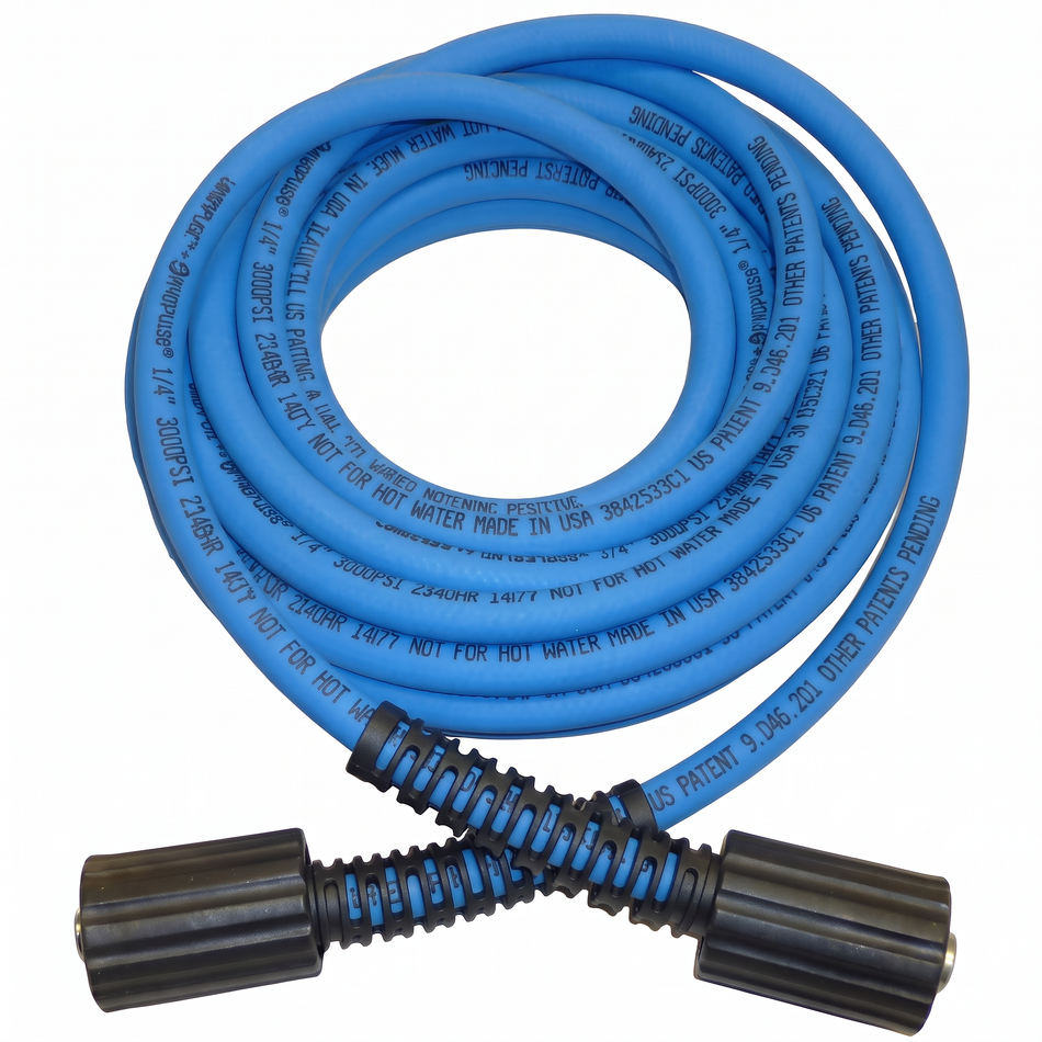 Coiled blue ProPulse 3100 PSI Uberflex pressure washer hose with M22 fittings