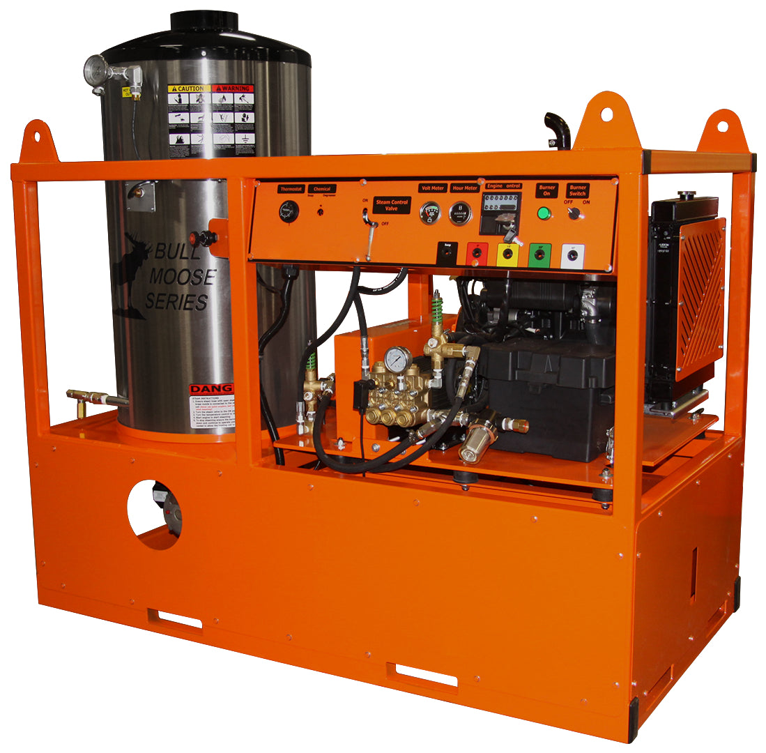 3500 PSI @ 8 GPM Industrial Oil Fired Hot Water - Belt Drive 26 HP 12V 800,000 BTU Pressure Washer