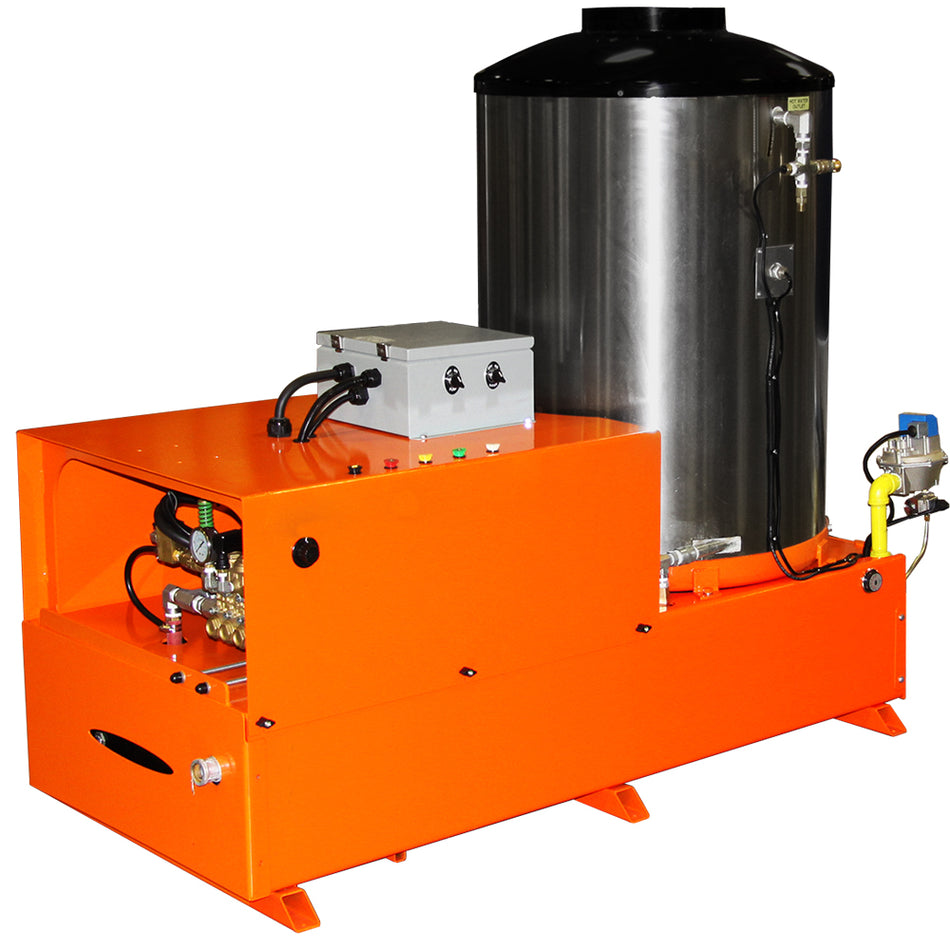 3000PSI @ 5GPM Industrial Hot Water Electric - Natural Gas Fired Belt Drive 10HP 220V-1PH Pressure Washer