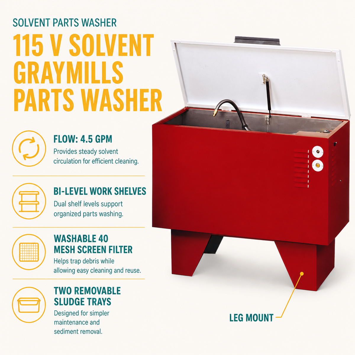Leg Mount Solvent Washer infographic