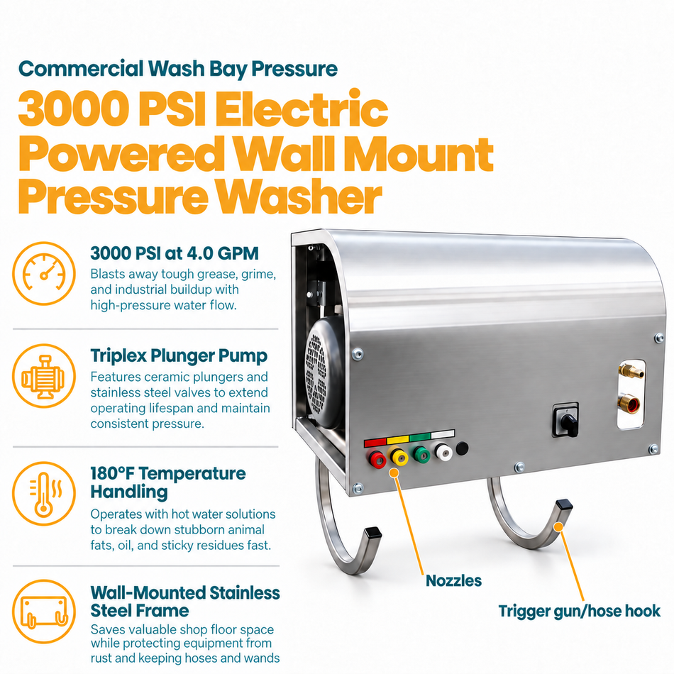 Infographic of the 3000 PSI Electric Powered Pressure Washer, 230V, 1 Phase