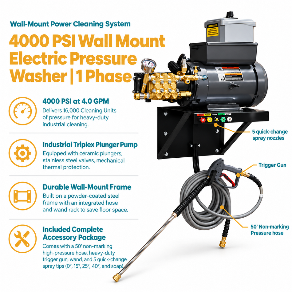 Infographic of 4000 PSI Wall Mount Electric Pressure Washer 