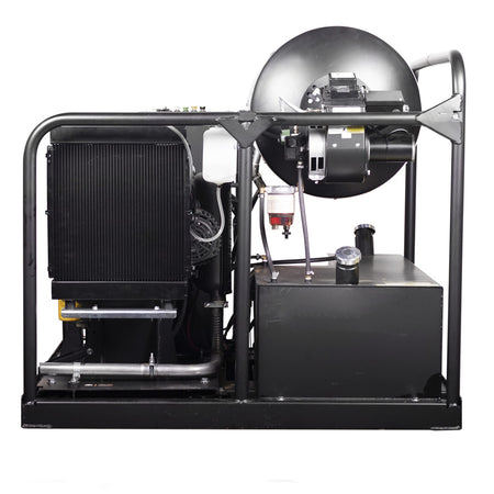 4000 PSI @ 6gpm Horizontal Hot Water Series Pressure Washer with a General Pump Belt Drive 50ft x 3/8in Steel Braided Hose plus nozzle accessories