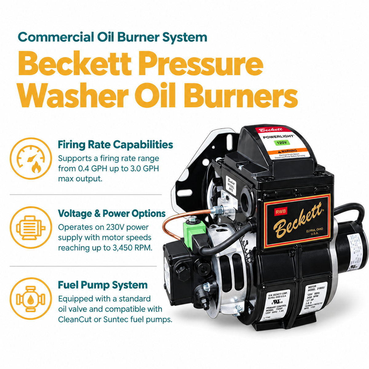 Infographic of Beckett Pressure Washer Oil Burners