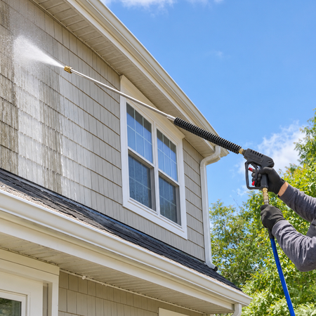 4000 PSI extension wand in use on house exterior
