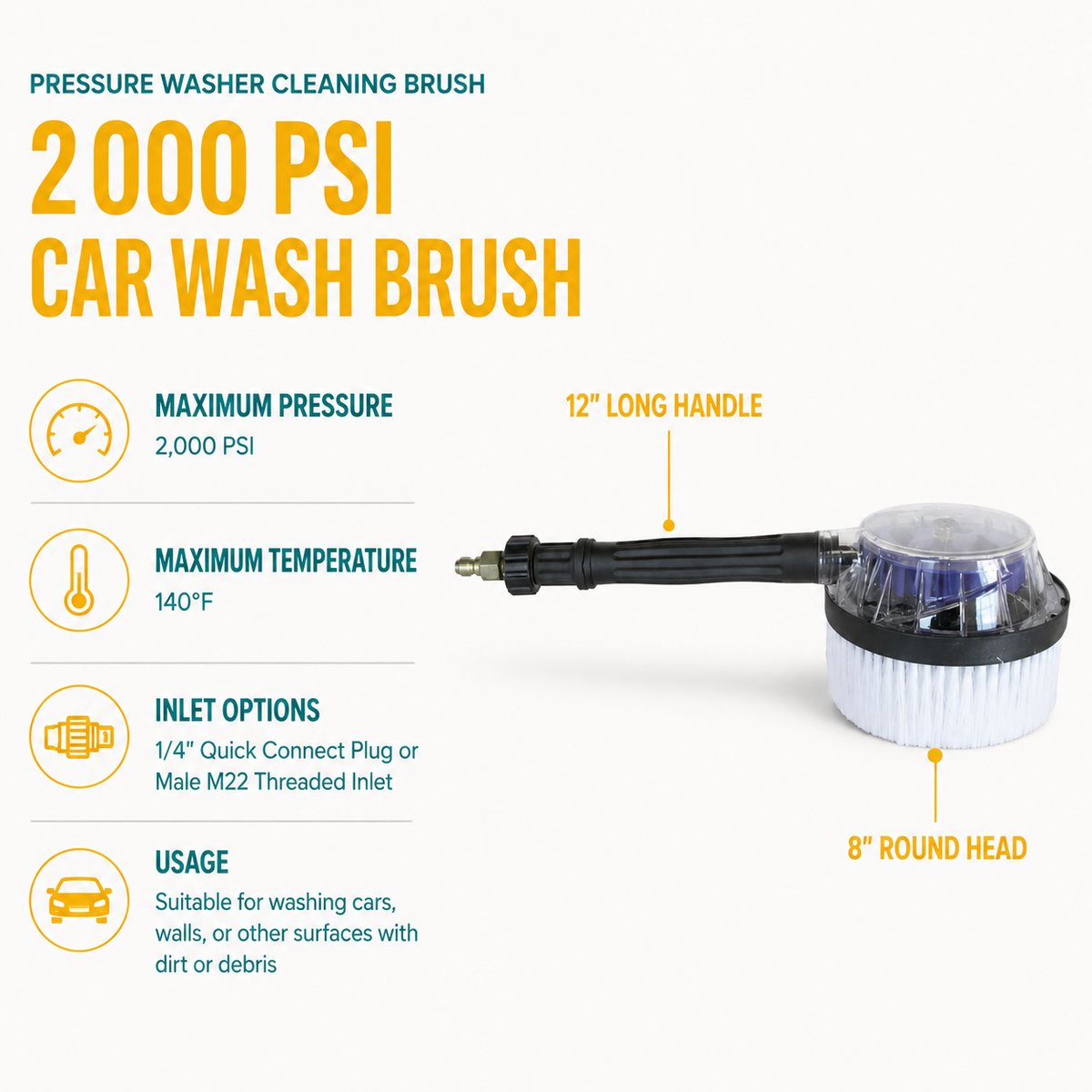 2000 PSI Pressure Washer Car Wash Brush infographic