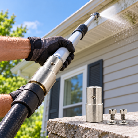The Stainless Steel Hose Adaptor Fitting is used to Connect telescoping wands to hose.