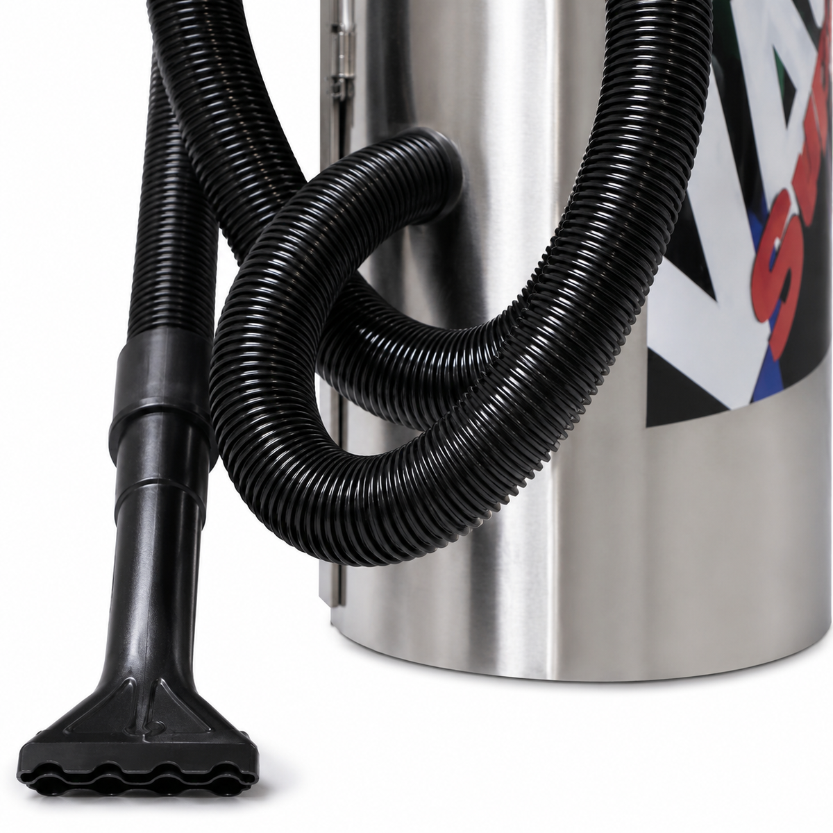 close-up of hose claw of the 2-Motor Small Stainless Steel Dome Commercial Vacuum.