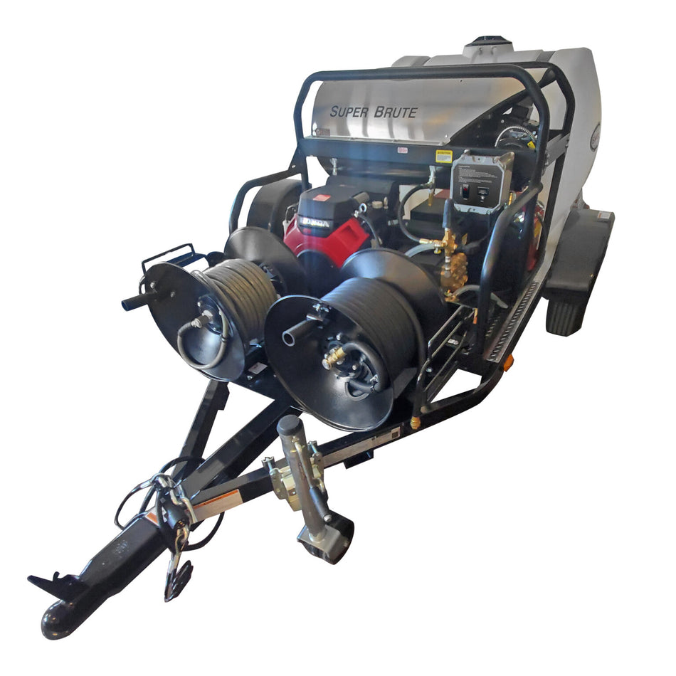 Trailer Pressure Washer with Honda GX630 E-Start 3500 @5.5gpm General 225 gal tank 3500lb axle tool box & chemical meter tank