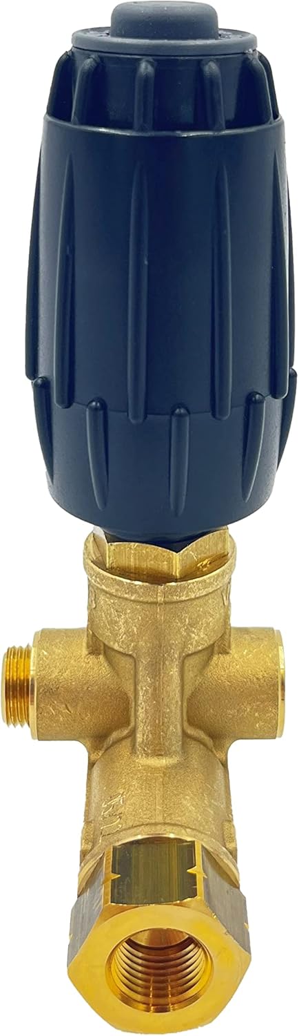Unloader with Easy Start, Inlet : 3/8" MNPT, Outlet : 3/8" MNPT, Bypass : 3/8" FNPT, 4500 psi, 8.0 GPM, 194 Degree F Temperature, Black/Brass