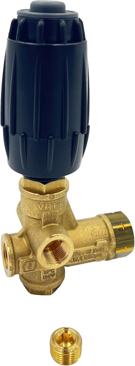 Unloader with Easy Start, Inlet : 3/8" MNPT, Outlet : 3/8" MNPT, Bypass : 3/8" FNPT, 4500 psi, 8.0 GPM, 194 Degree F Temperature, Black/Brass
