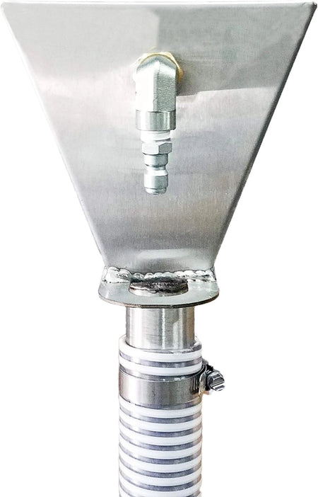 front view of sludge pump attachment with an attached suction hose.