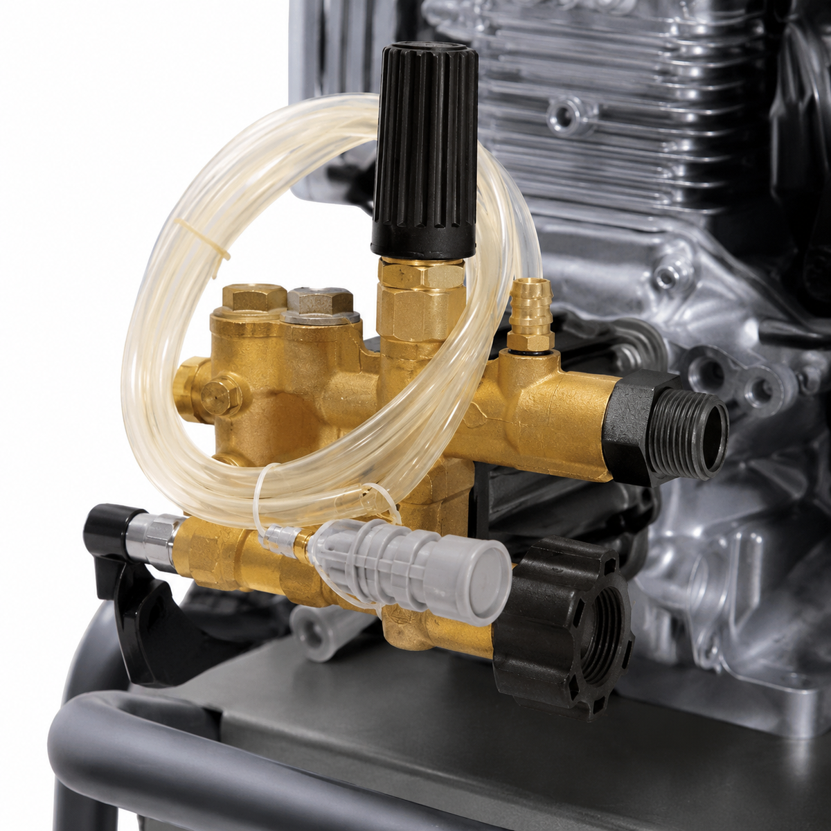 Close-up of the chemical injector of 2700 PSI Cold Water Pressure Washer at 2.3 GPM with a Honda GC 160 5-HP Engine