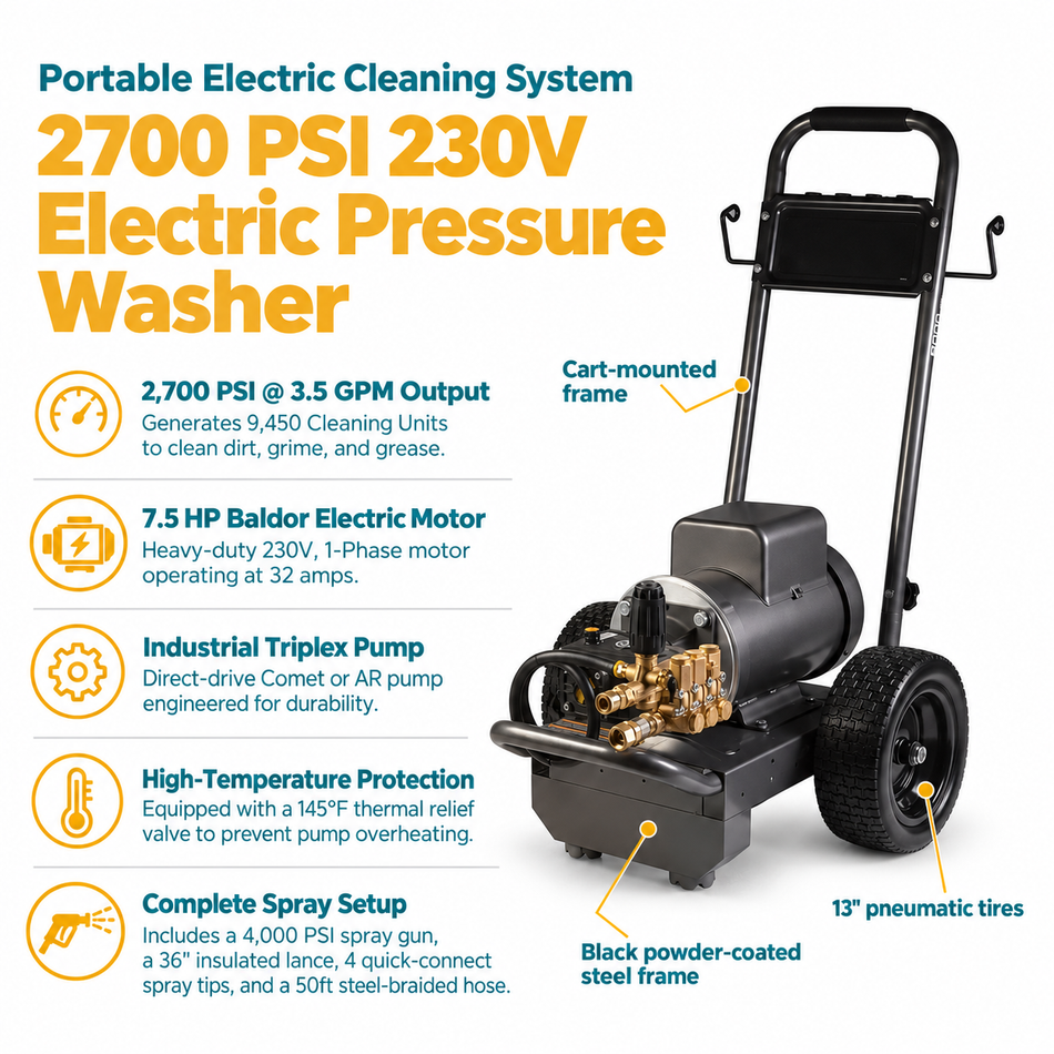 Infographic of the 2700 PSI 230V Pressure washer