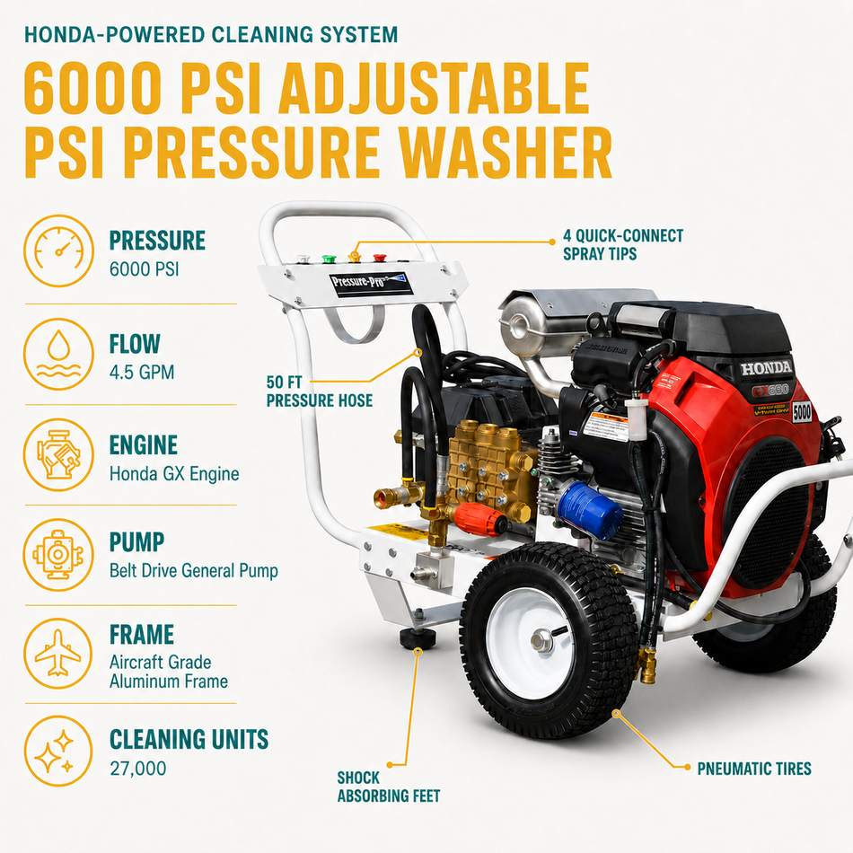 6000 PSI Belt Drive Pressure Washer infographic