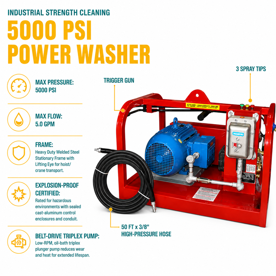 460V, 3 Phase 5000 PSI Power Washer  infographic