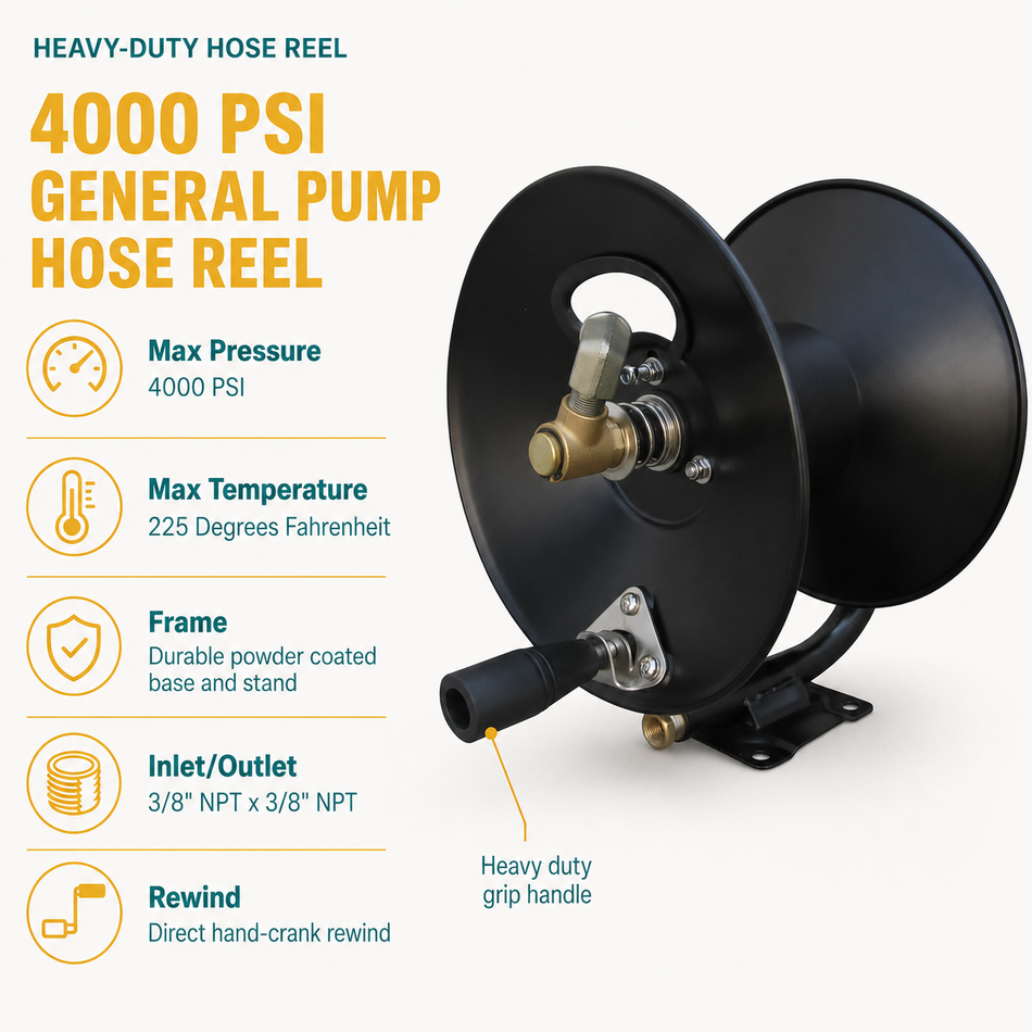4000 PSI General Pump Hose Reel infographic