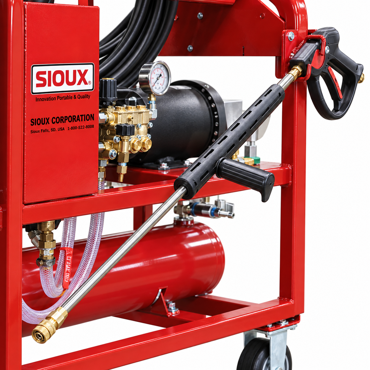 A close up of the spray gun and wand of the 1200 PSI Electric Steam Power Washer
