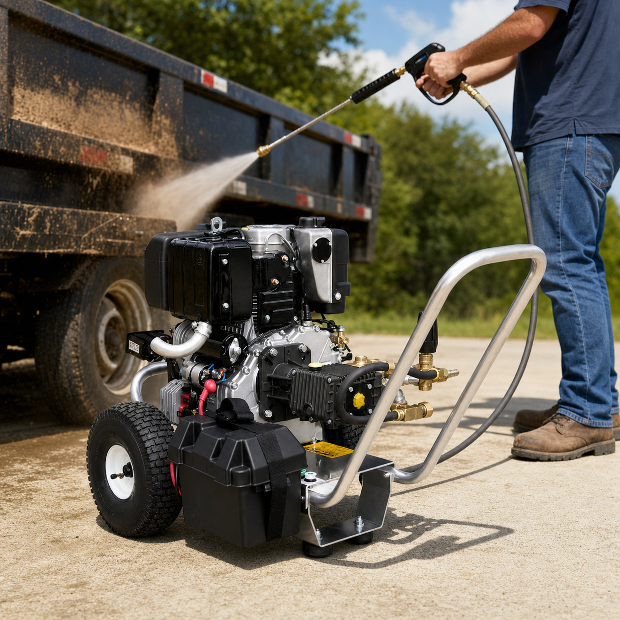 3200 PSI Pressure Washer in use for truck cleaning.
