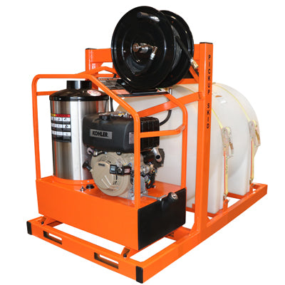 3200PSI @ 4GPM 9.8HP Diesel Kohler 12v Oil Fired Burner 225gal. Tank Hot Pressure Washer w/ Hose and Reel