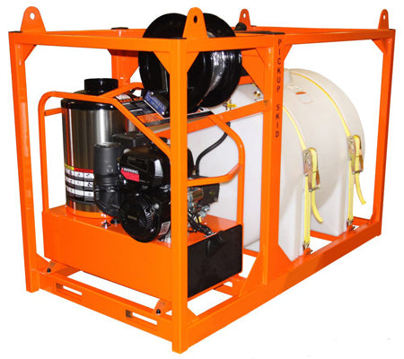3500 PSI @ 4GPM 14HP Kohler 12v Oil Fired Burner 225gal.Tank Hot Pressure Washer w/ Hose and Reel