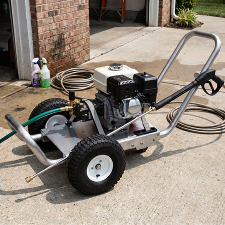 Professional Cart Frame w/ Gun & Hose Rack carrying a gas engine setup