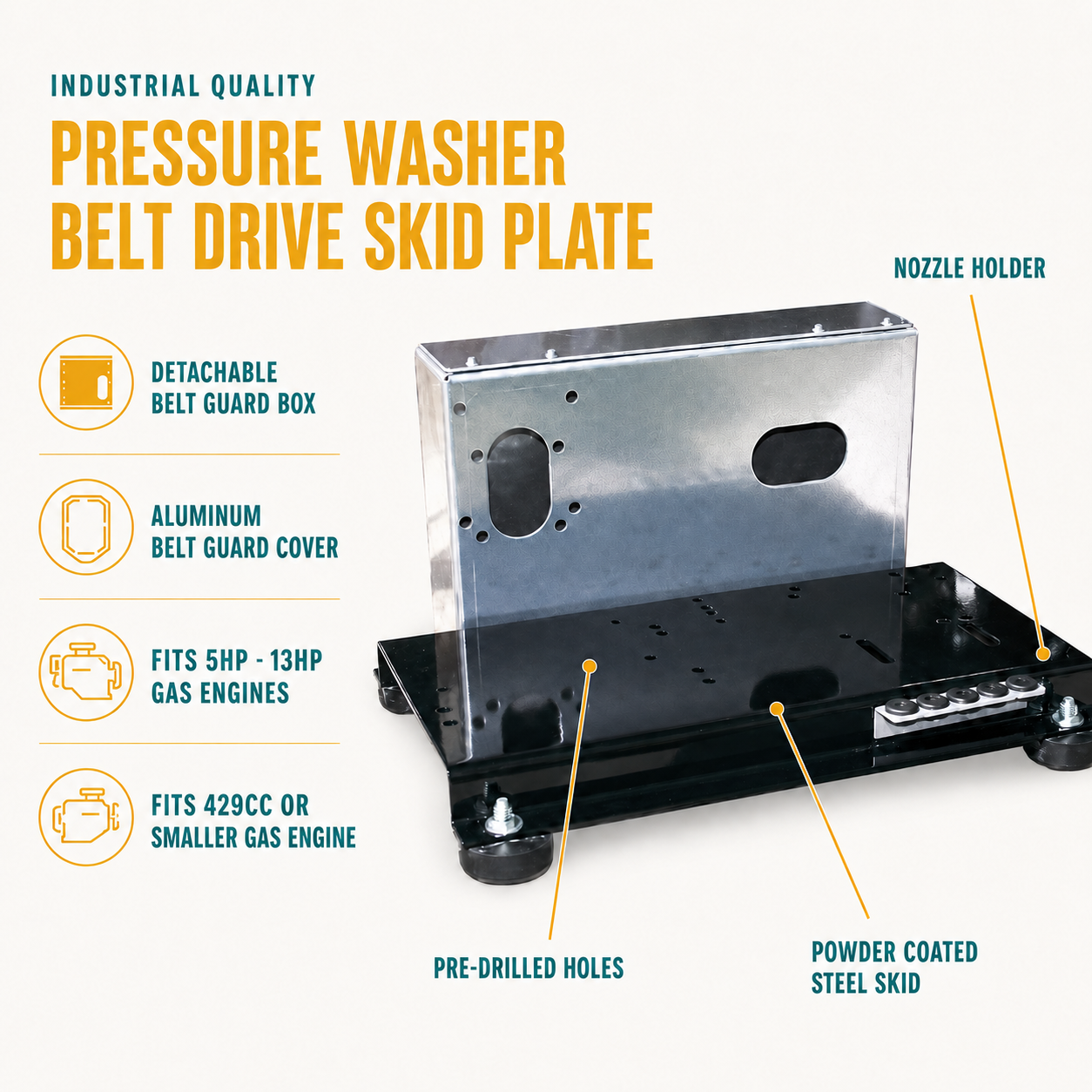 V-Belt Drive Skid, 5-13 HP w/ 4 Angle Feet infographic