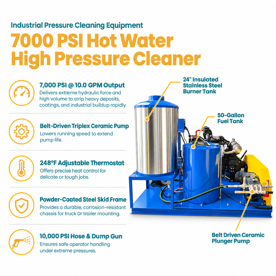 Infographic of the 7000 PSI Hot Water High Pressure Cleaner