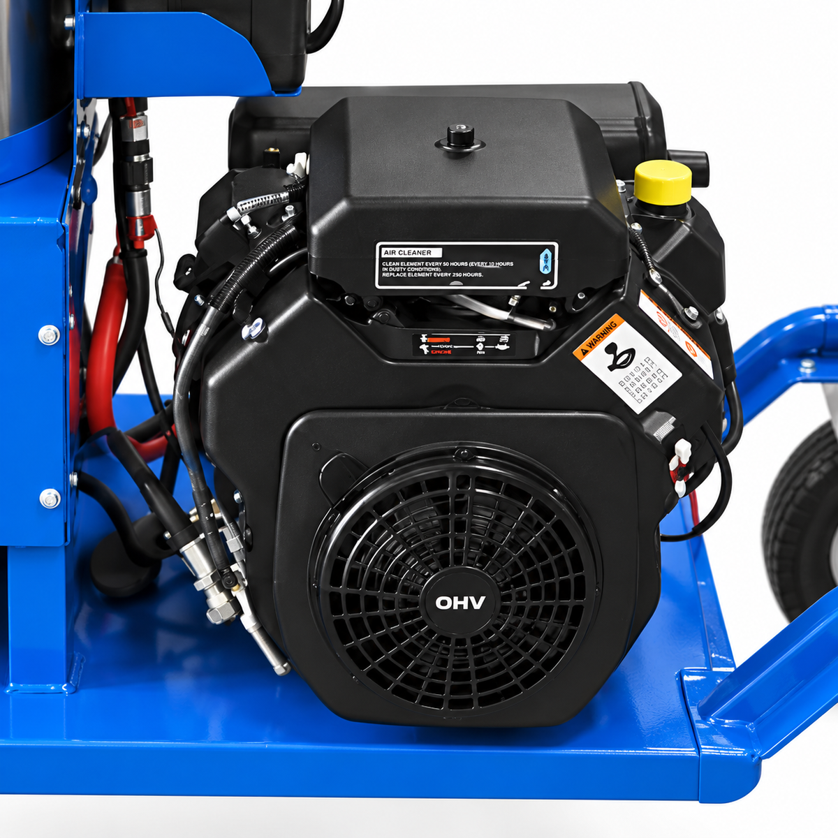 A closeup of engine of the 5000 PSI Propane Hot Water Pressure Washer with Liquid Propane Burner