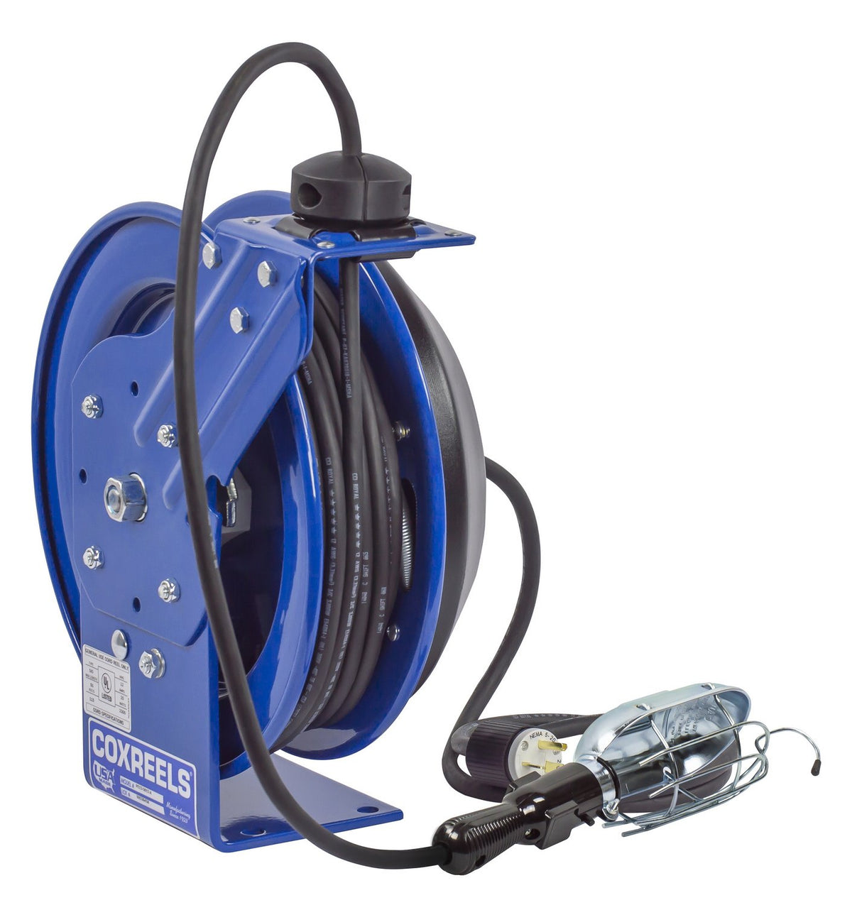 Electrical Cord Reel Metal Caged Incandescent Drop Light with Tap Plug