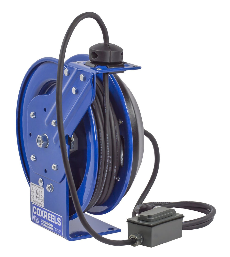 Electrical Cord Reel Duplex GFCI Metal Outlet with Spring Loaded Lid