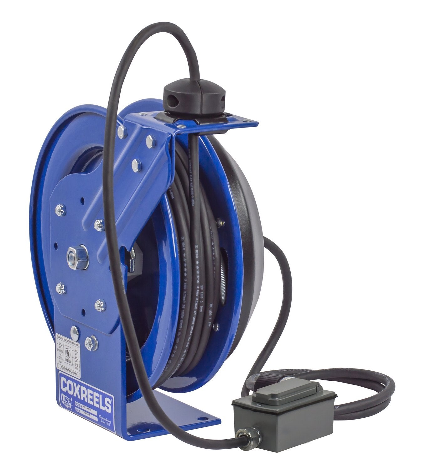 Electrical Cord Reel Duplex GFCI Metal Outlet with Spring Loaded Lid