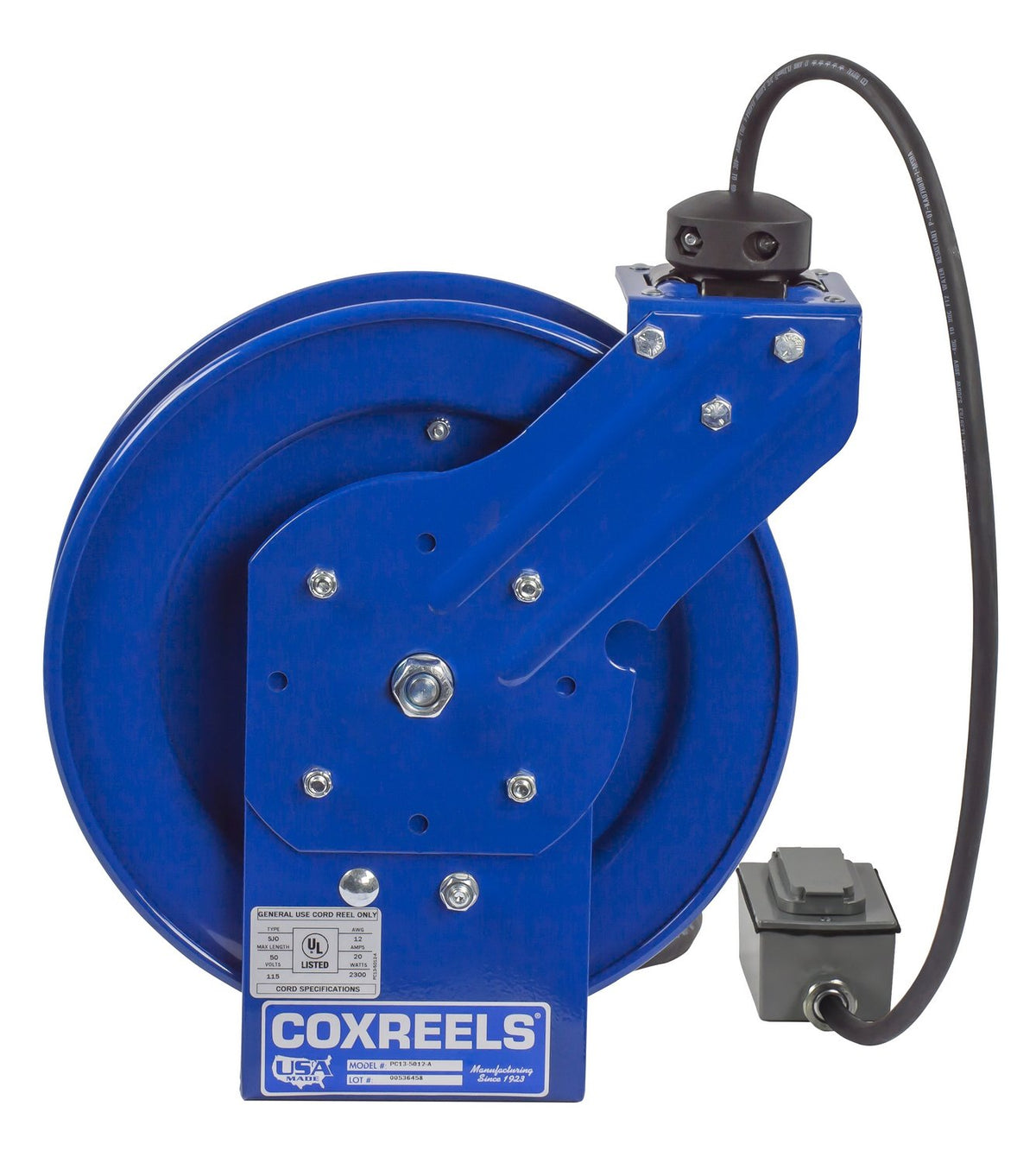 Electrical Cord Reel Duplex GFCI Metal Outlet with Spring Loaded Lid