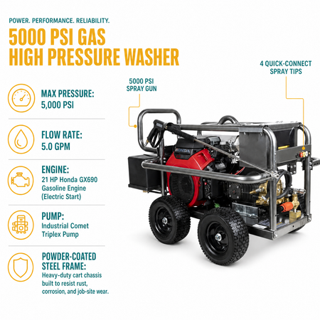 5000 PSI Gas High Pressure Washer infographic