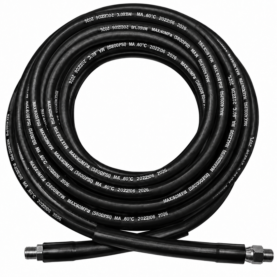 A black 16000 PSI Waterblast Hose