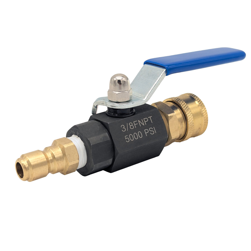 Pressure Washer Ball Valve Shut-Off Kit — 3/8" Quick Connect, Brass Fittings, 5000 PSI