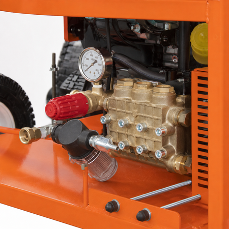 close-up of the pump of 5000 PSI Diesel Wheeled Pressure Washer
