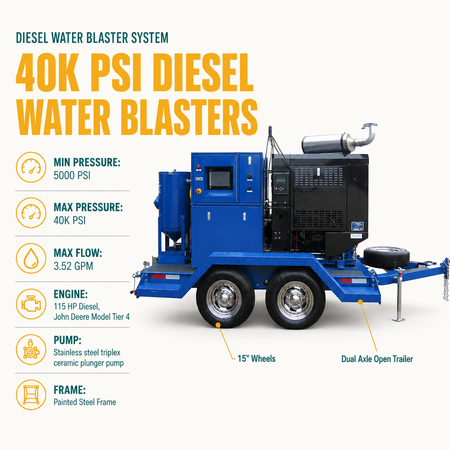 Diesel 40K PSI Water Blasting Unit infographic